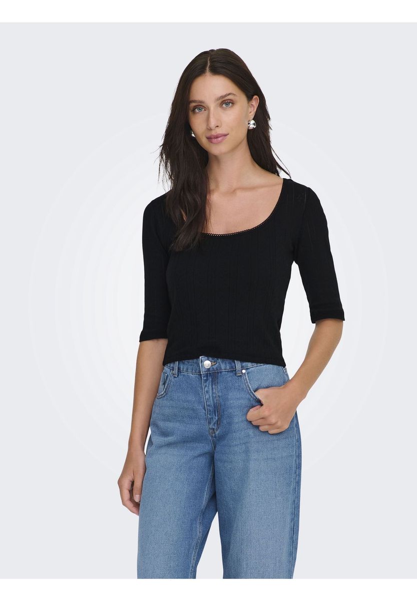 Geripptes Strickoberteil mit eckigem Ausschnitt