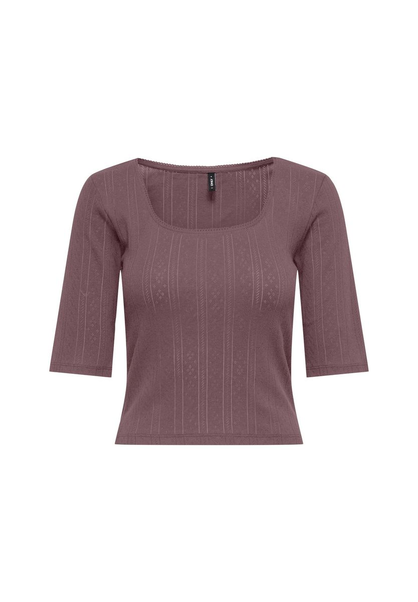 Geripptes Oberteil mit eckigem Ausschnitt und halben Ärmeln