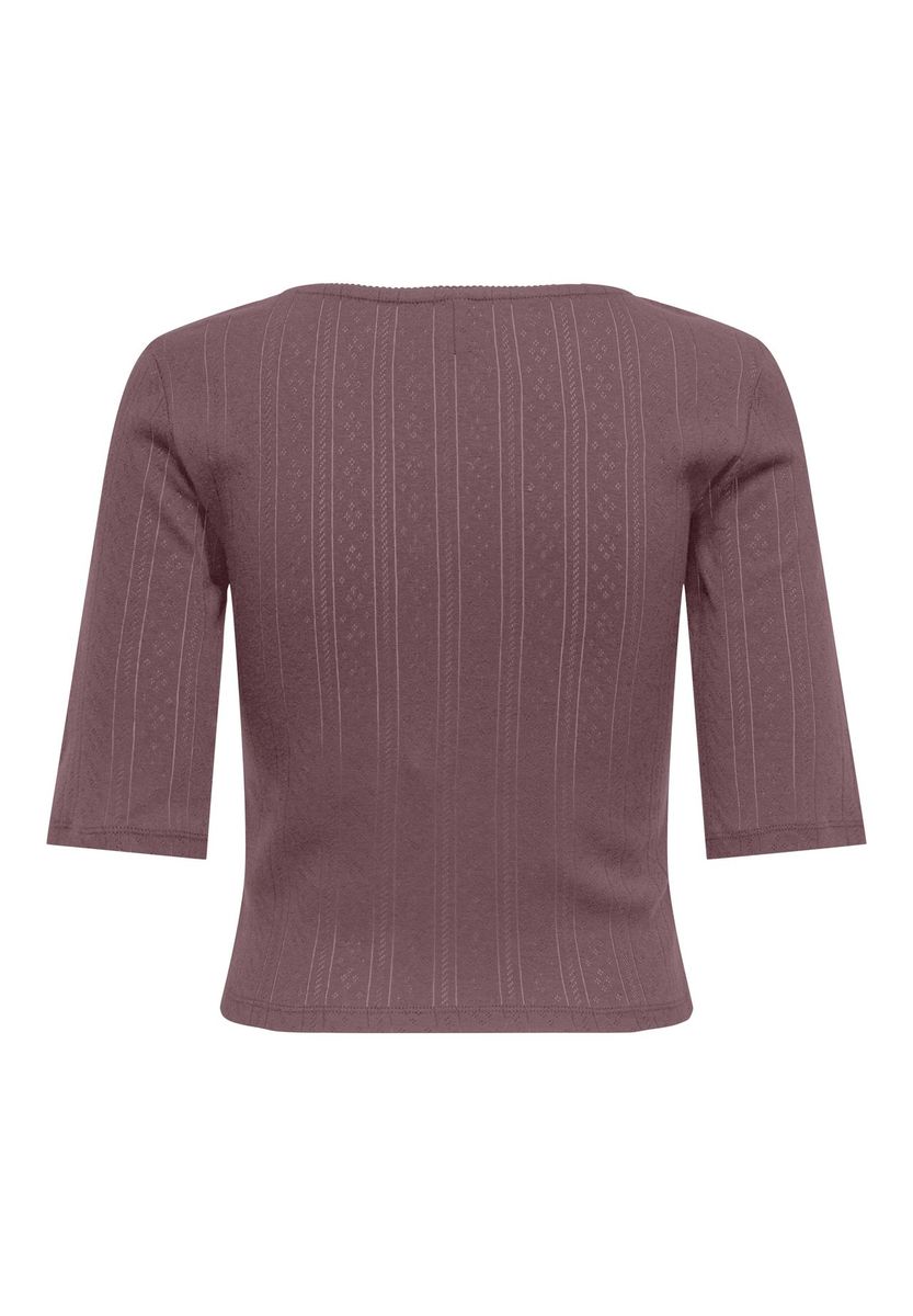 Geripptes Oberteil mit eckigem Ausschnitt und halben Ärmeln