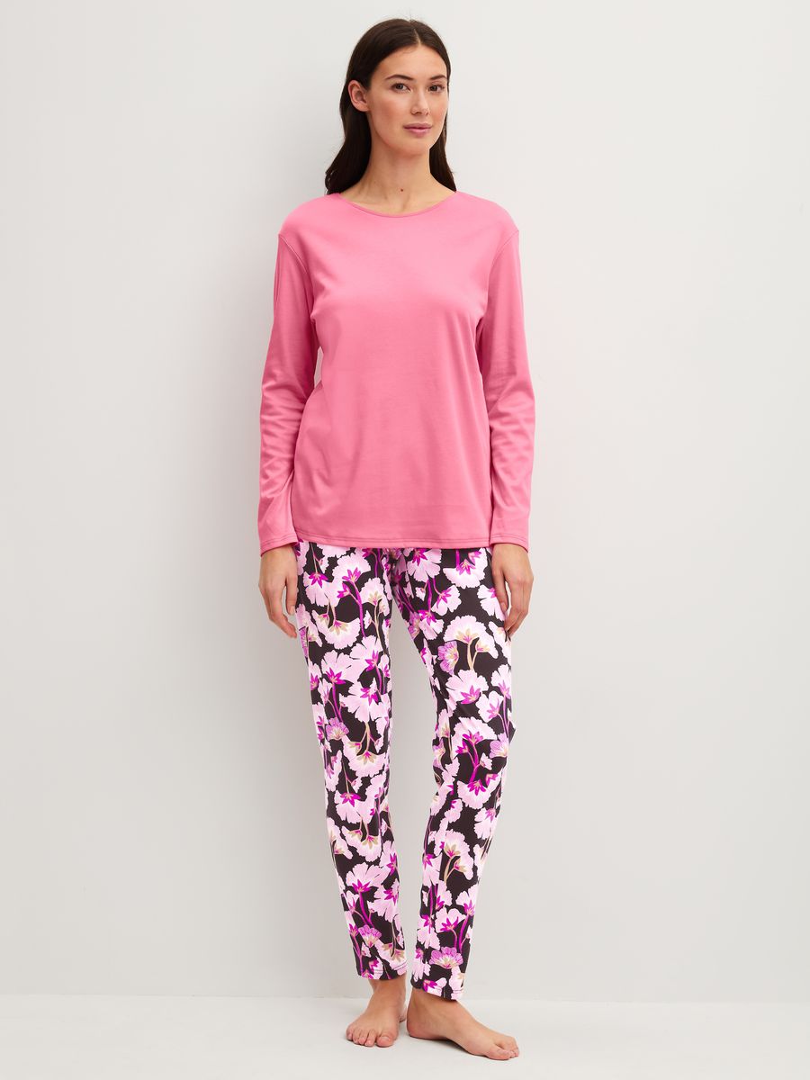 Langärmeliges Baumwoll-Pyjama-Set mit Blumenmuster
