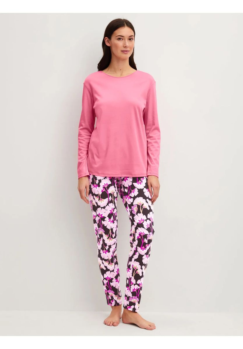 Langärmeliges Baumwoll-Pyjama-Set mit Blumenmuster