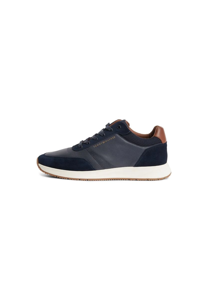 Mixed-Media Low-Top Sneaker aus Leder