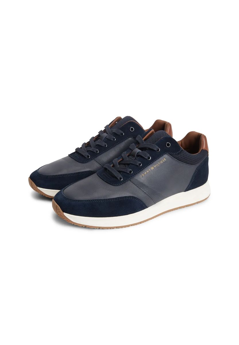 Mixed-Media Low-Top Sneaker aus Leder