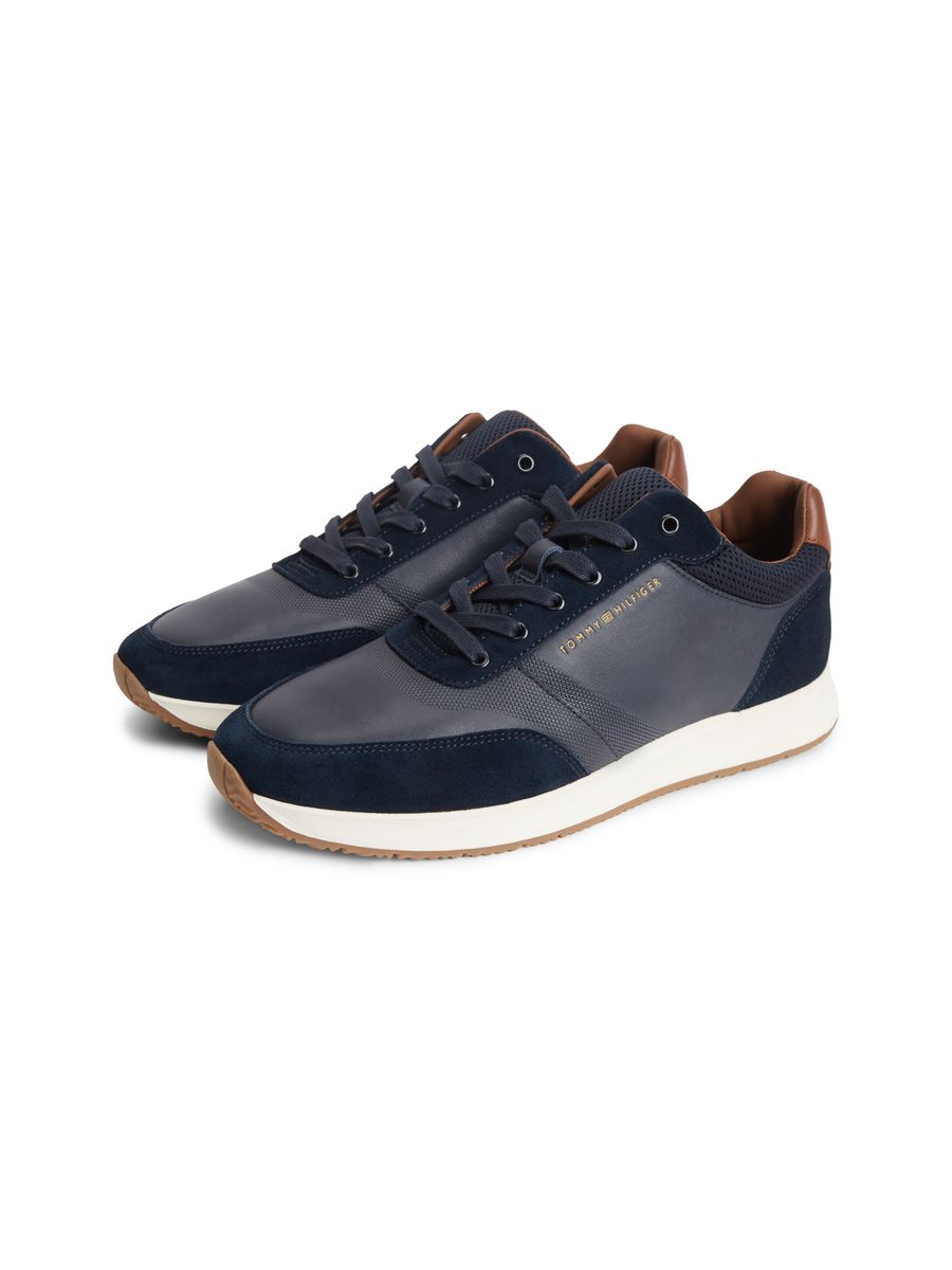 Mixed-Media Low-Top Sneaker aus Leder