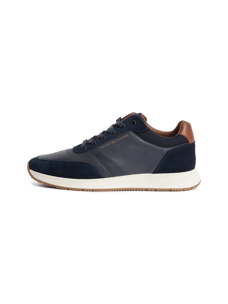 Mixed-Media Low-Top Sneaker aus Leder