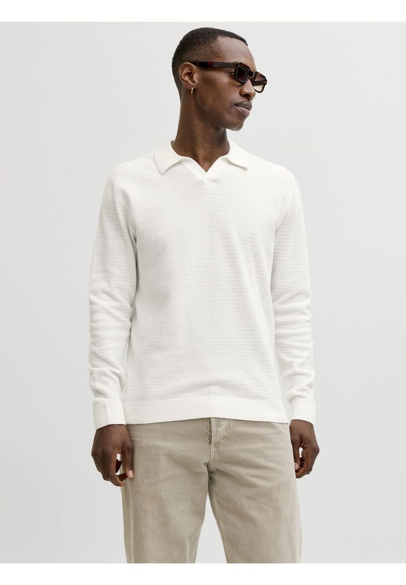 Strukturierter Polo-Pullover aus Baumwollstrick