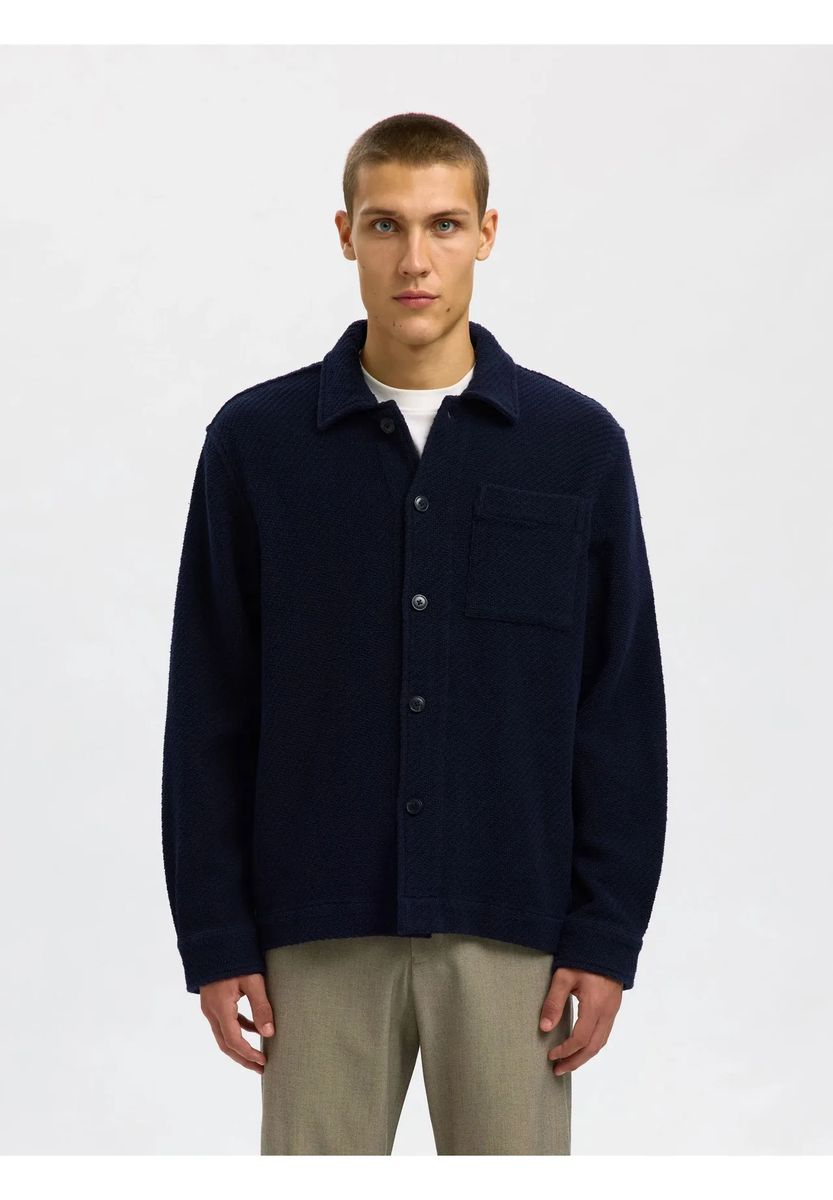 Strukturiertes Baumwoll-Overshirt mit Knöpfen