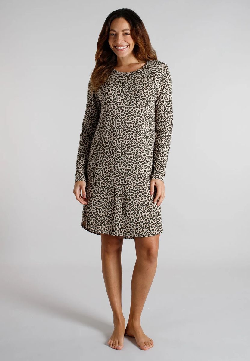 Langärmliges Sleepshirt mit Leopardenmuster