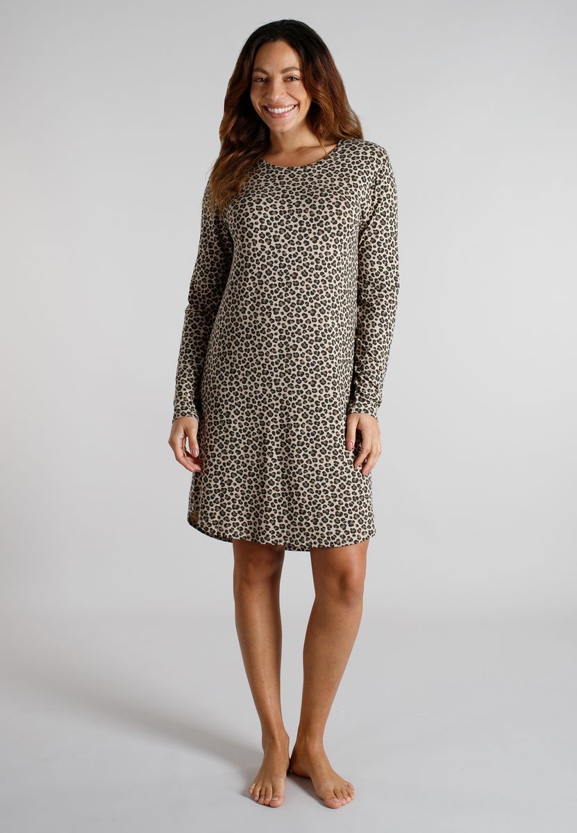 Langärmliges Sleepshirt mit Leopardenmuster