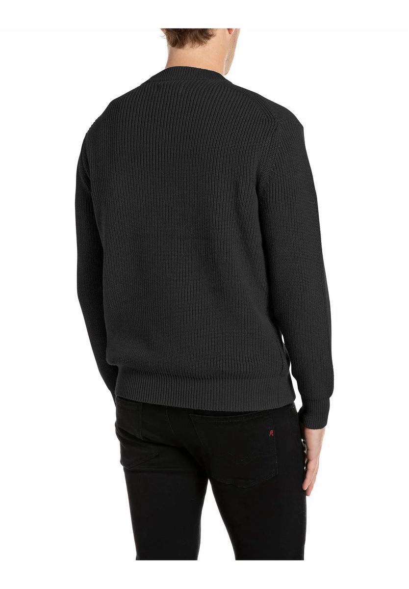 Rippstrick-Baumwollpullover mit Rundhalsausschnitt
