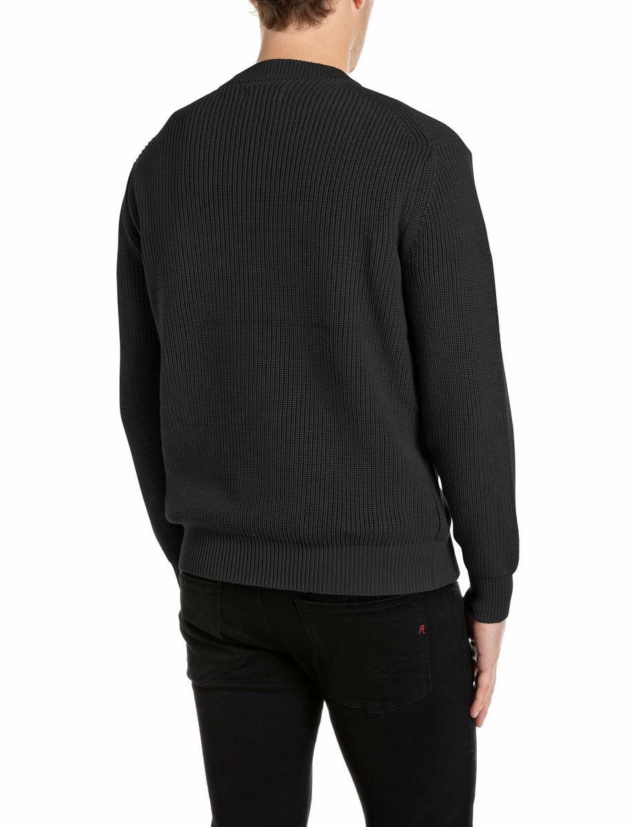 Rippstrick-Baumwollpullover mit Rundhalsausschnitt