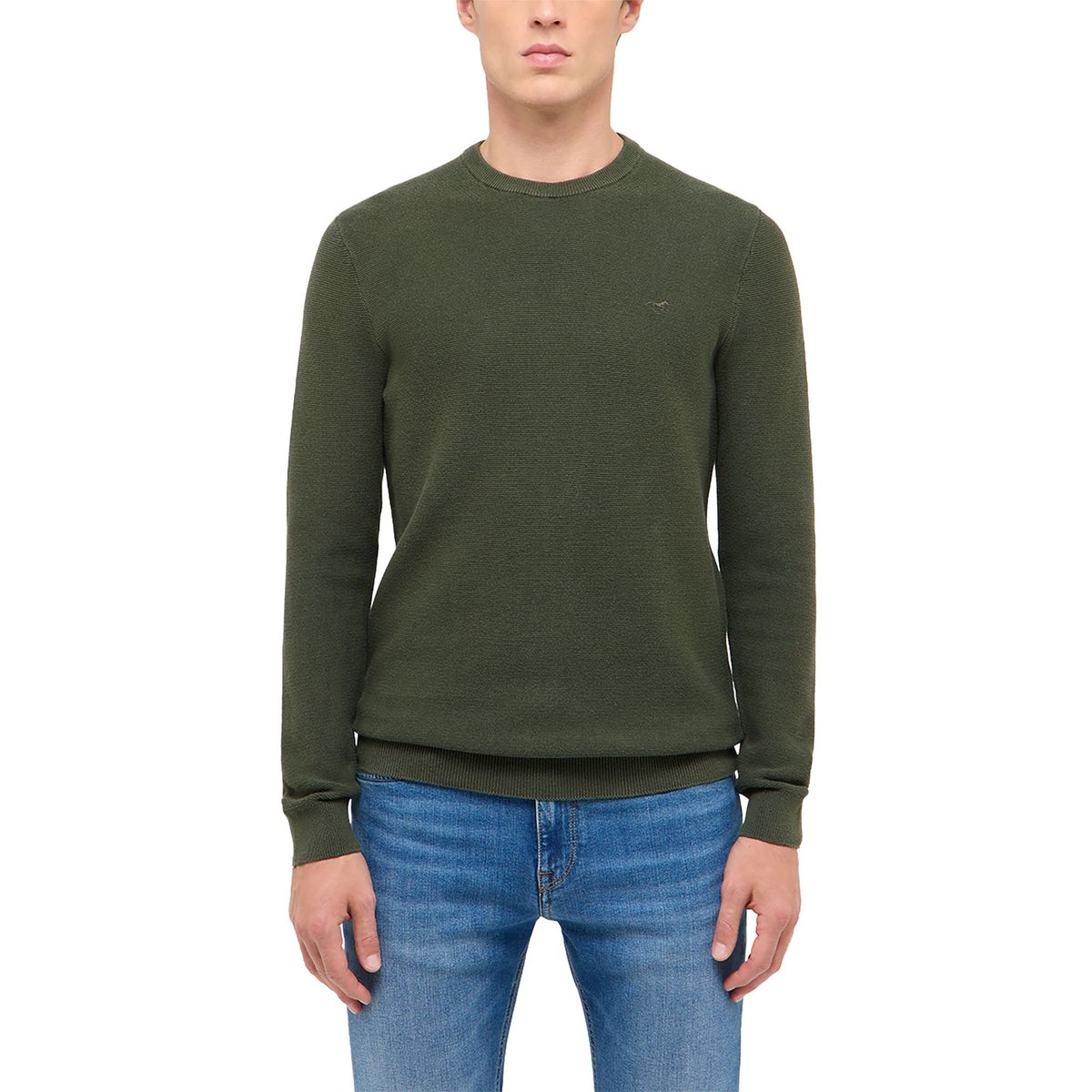 Feingestrickter Baumwollpullover mit Rundhalsausschnitt