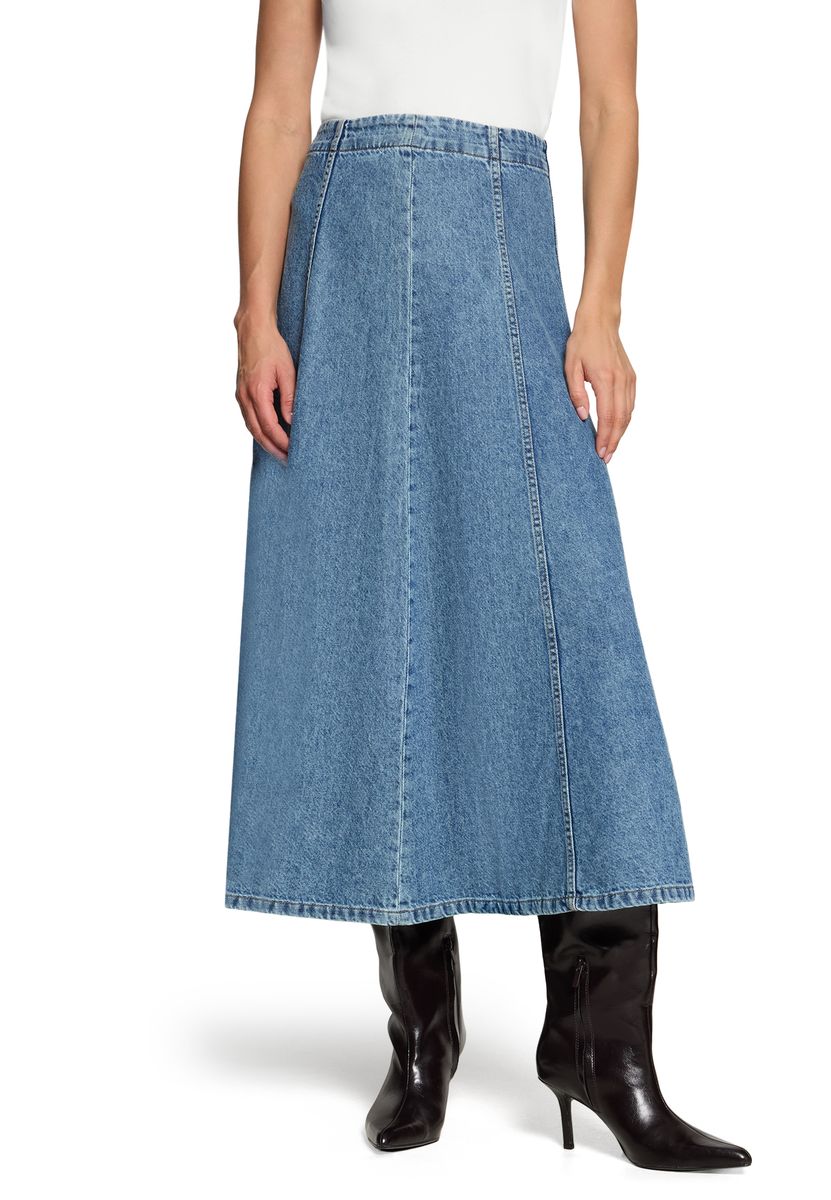 Ausgestellter Denim-Midirock mit Teilungsnähten
