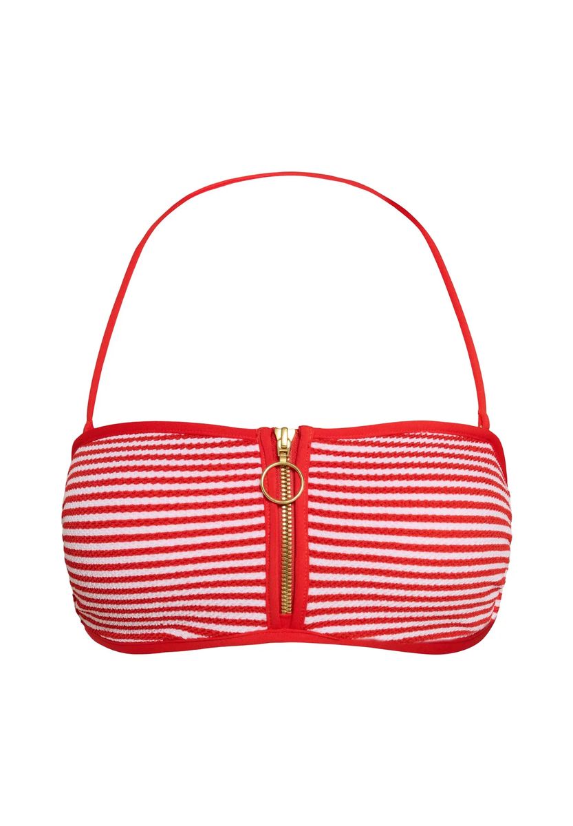 Gestreifter Bandeau-Bikini mit Front-Reißverschluss