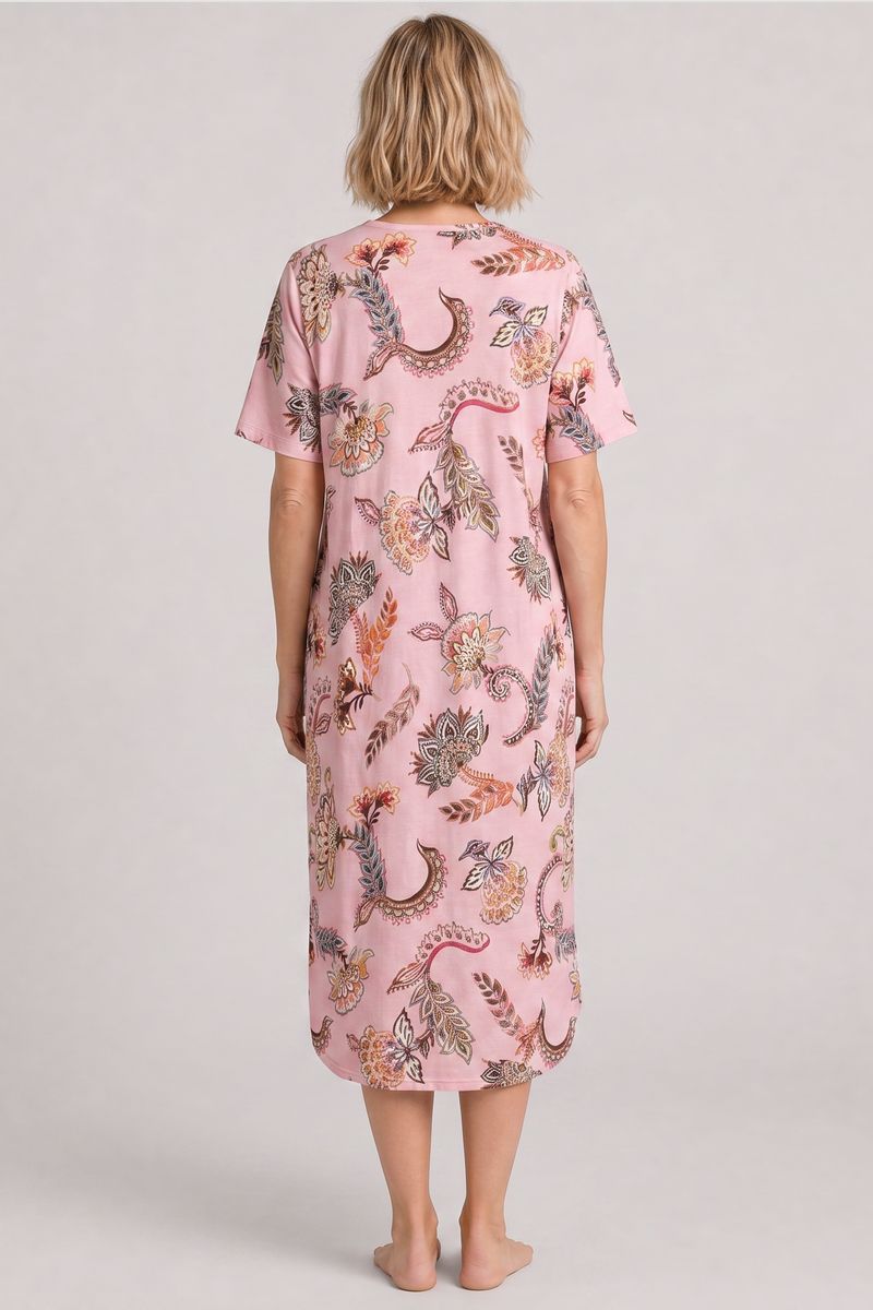 Schlafshirt mit floralem Muster und Schlitz-Ausschnitt