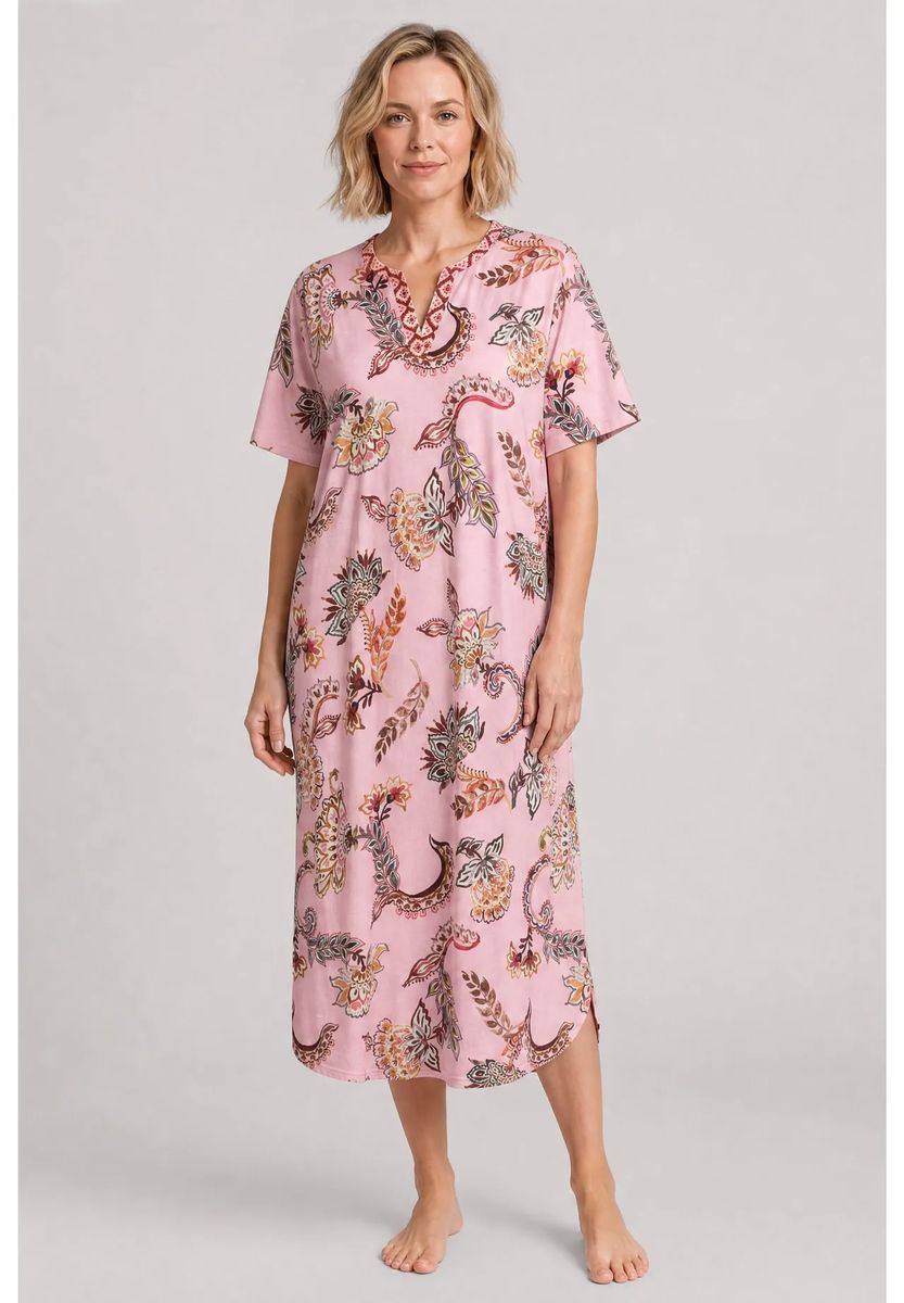 Schlafshirt mit floralem Muster und Schlitz-Ausschnitt