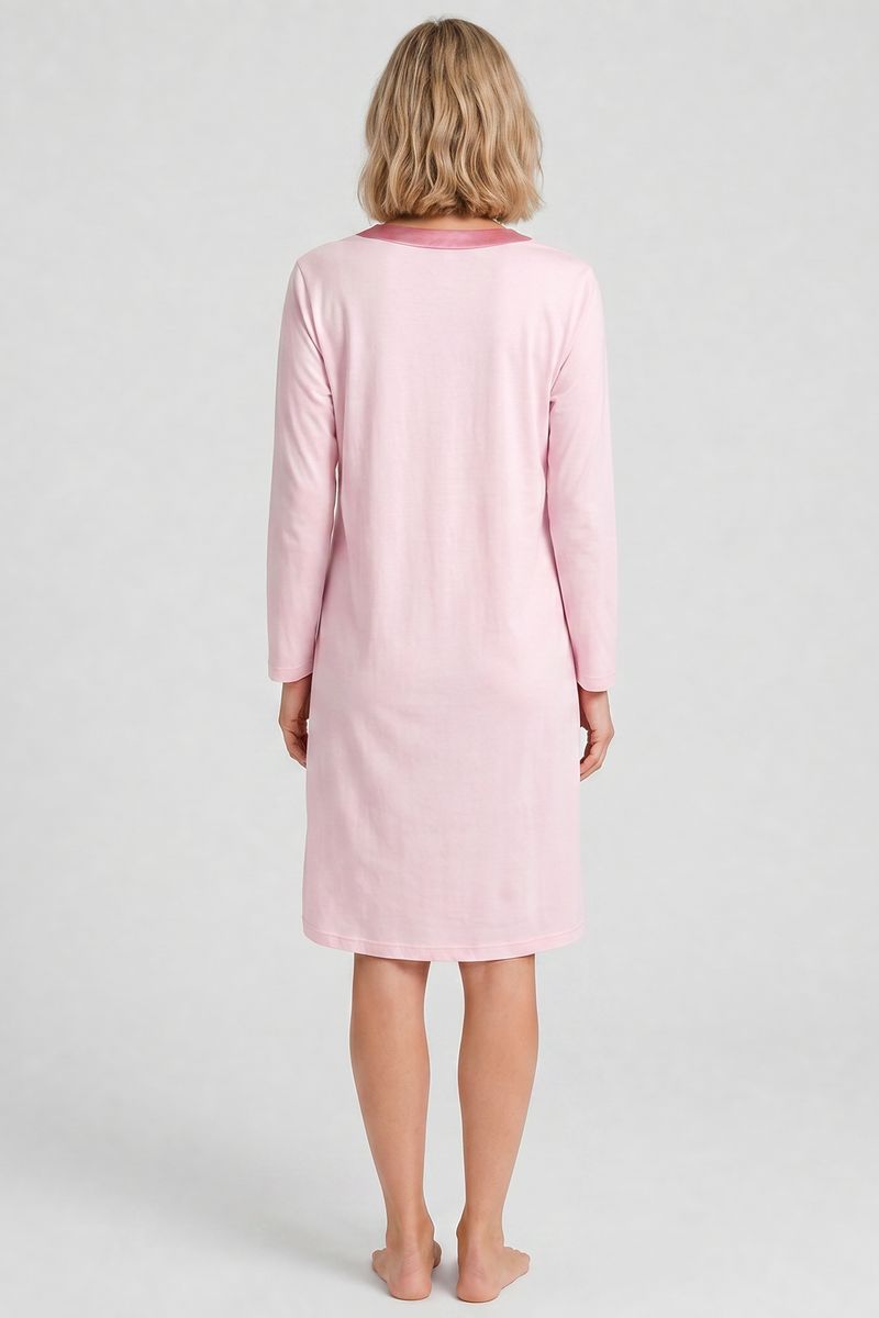 Langärmliges Baumwoll-Nachthemd mit V-Ausschnitt