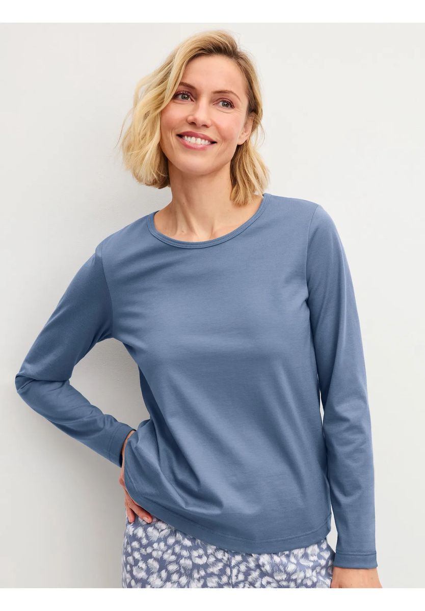 Klassisches Langarm-Schlafshirt aus Baumwolle