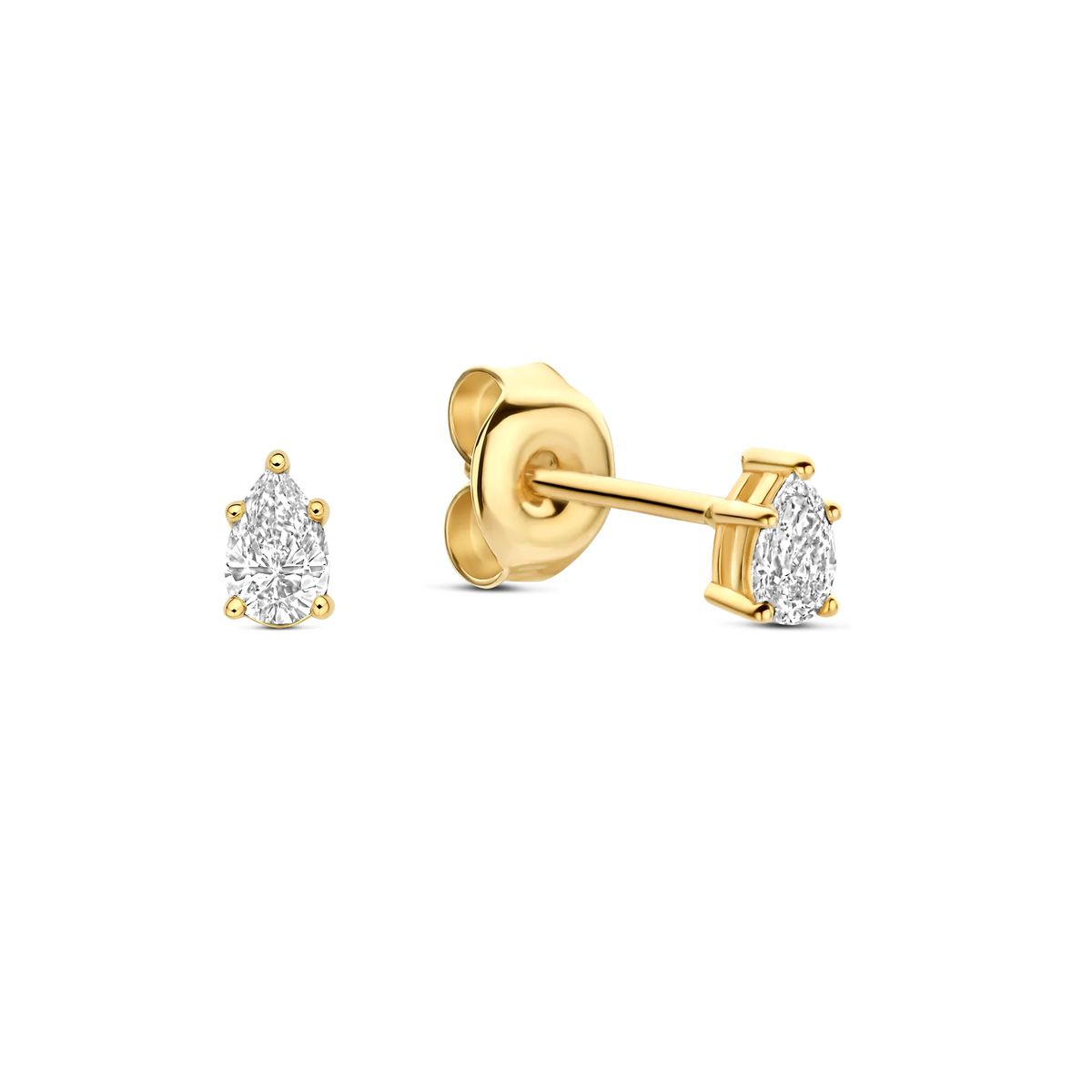 Goldene Diamant-Ohrstecker in Birnenform