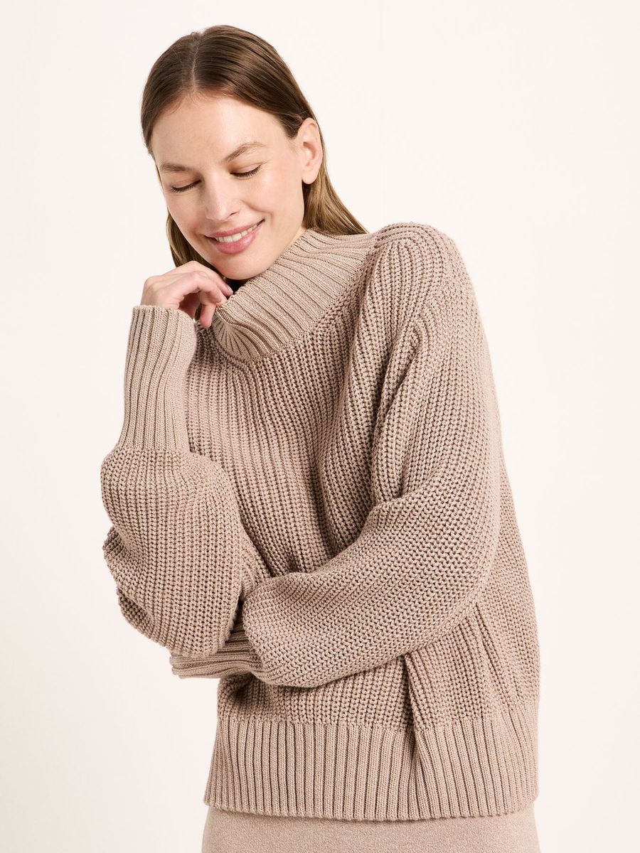 Boxy Grobstrickpullover mit Stehkragen