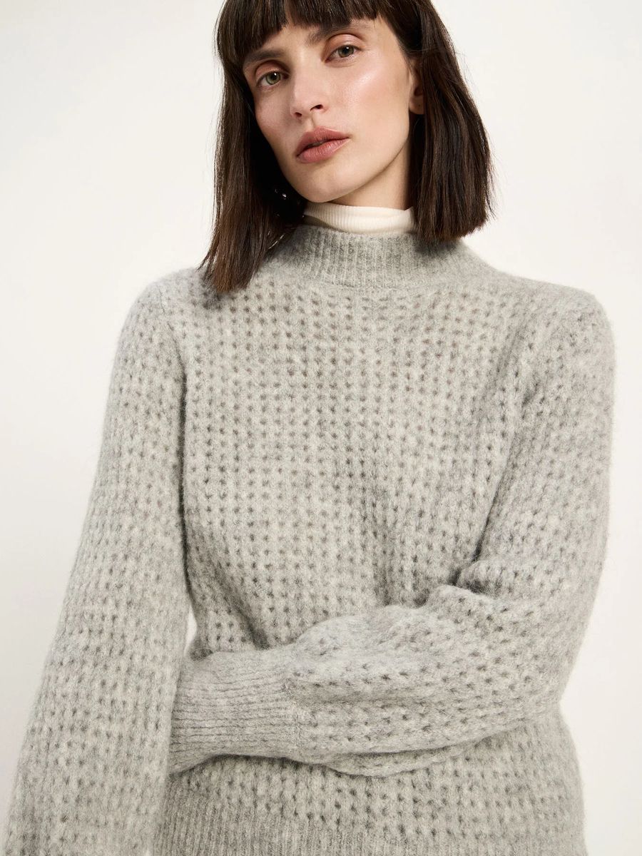 Alpaka-Merino-Wollpullover mit Lochstrick