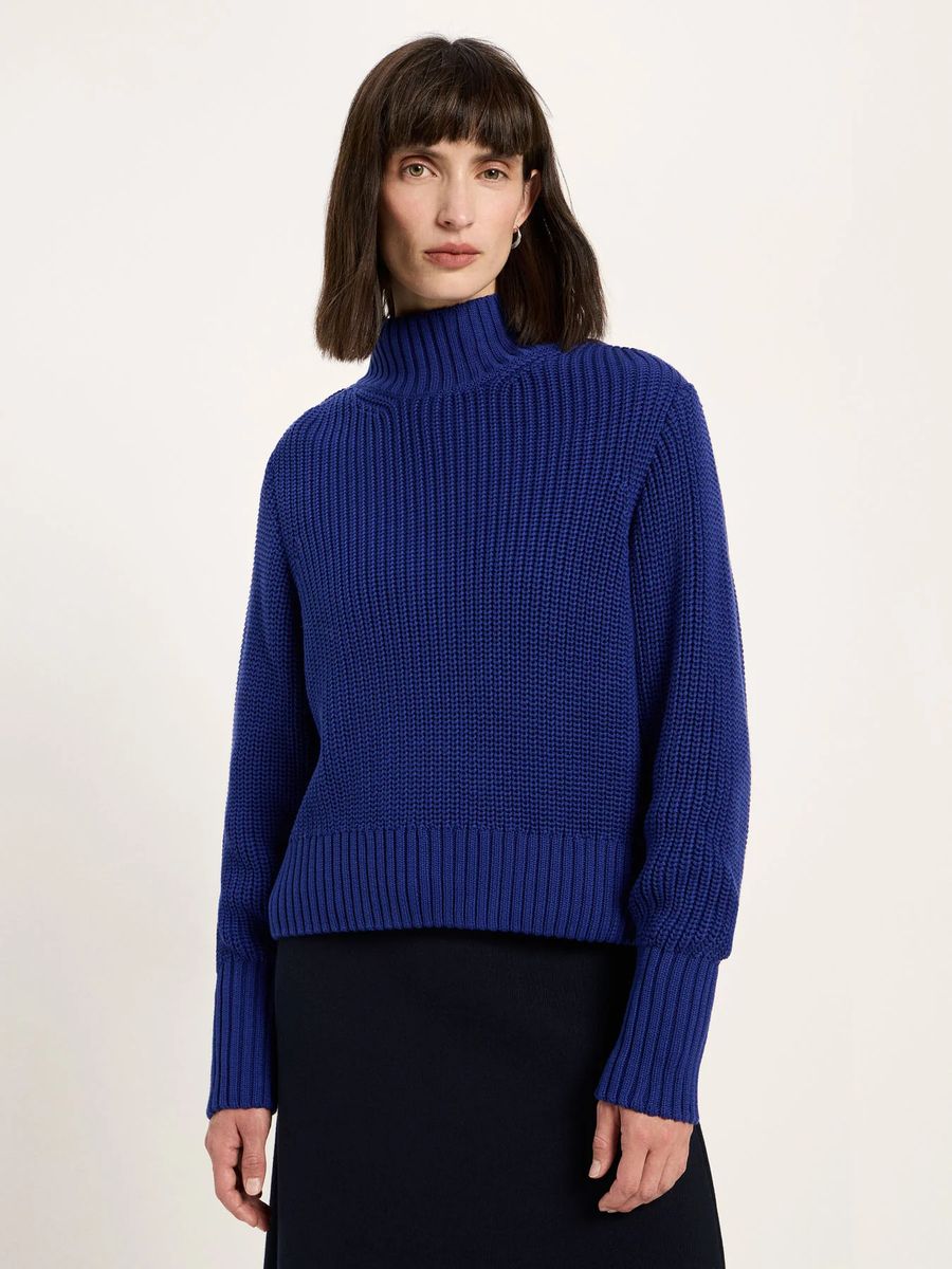 Bio-Baumwoll-Grobstrickpullover mit Stehkragen