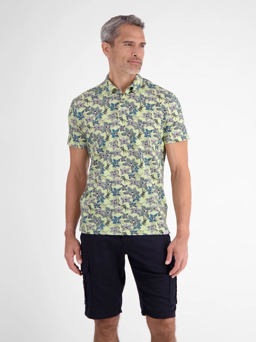 Florales Stretch-Piqué-Poloshirt
