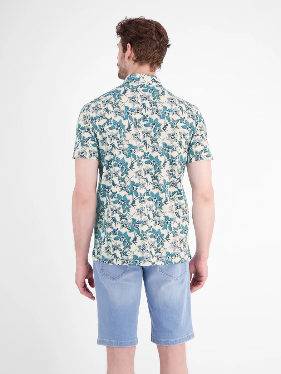 Florales Stretch-Piqué-Poloshirt