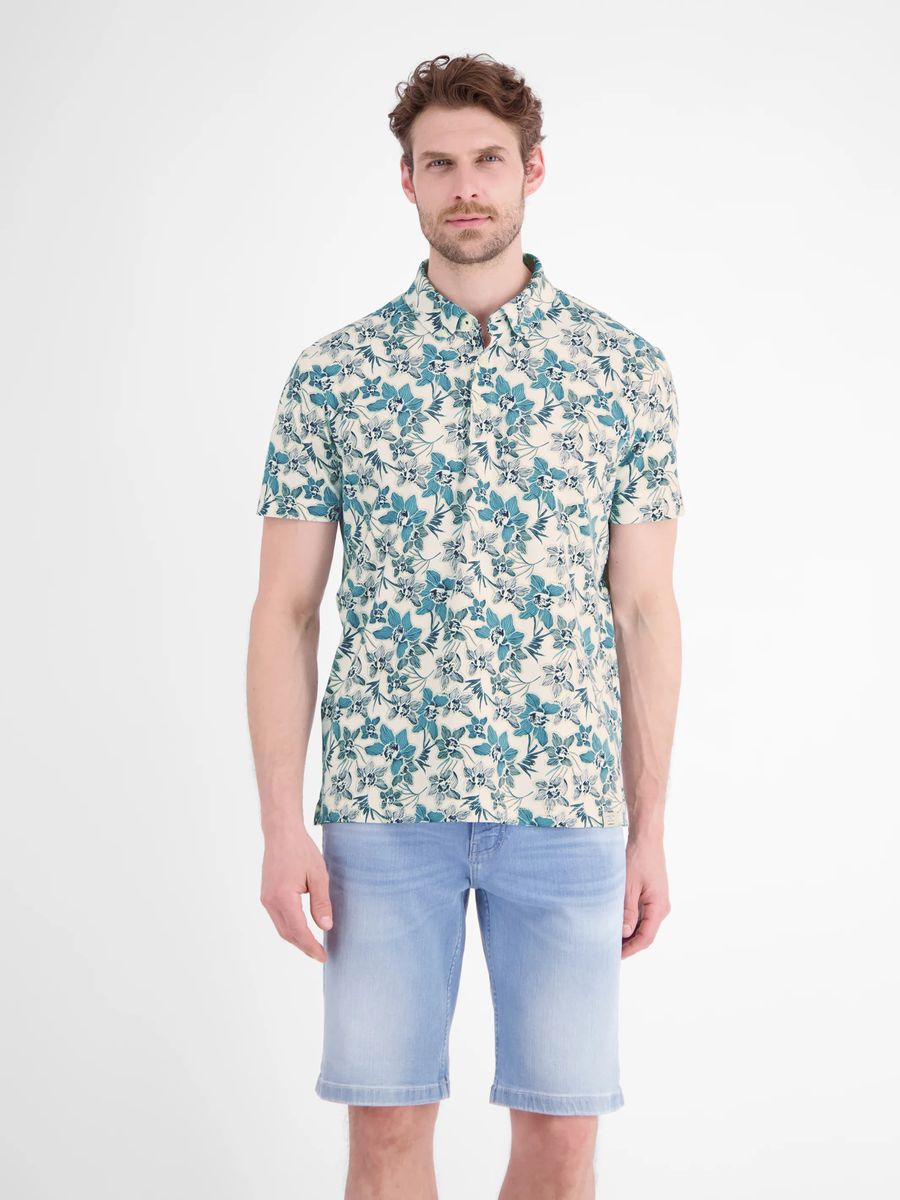 Florales Stretch-Piqué-Poloshirt