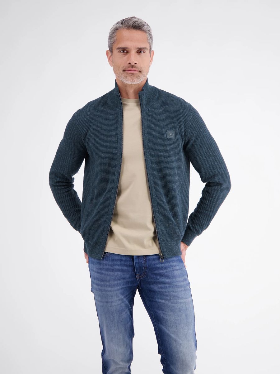 Strukturierte Baumwollstrickjacke mit Reißverschluss