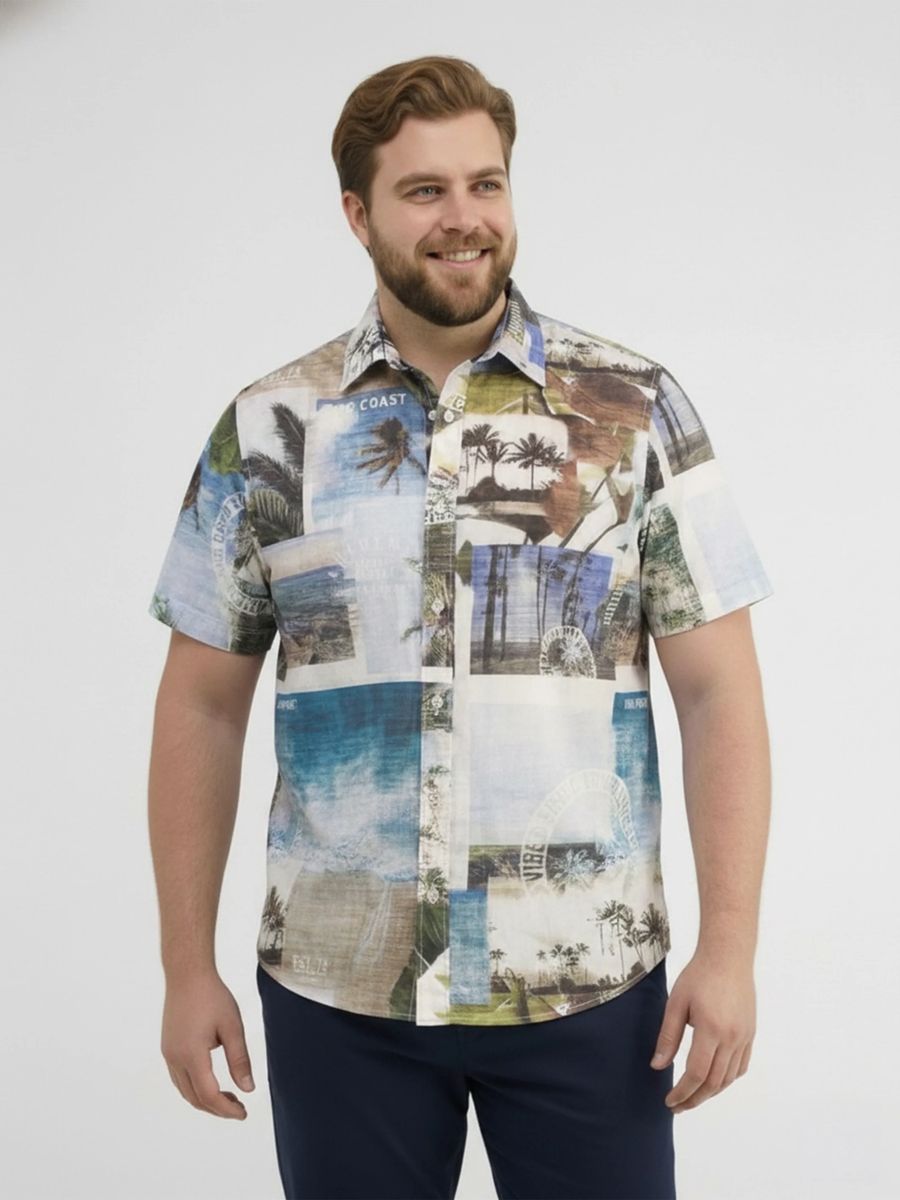 Sommerhemd mit tropischem Collagen-Print