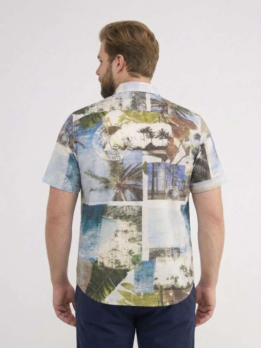 Sommerhemd mit tropischem Collagen-Print