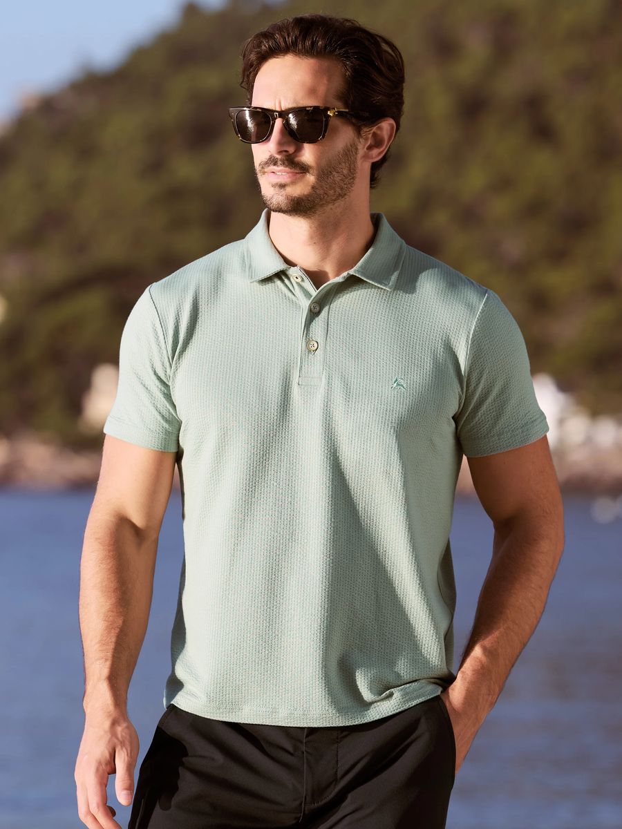 Weiches Seersucker Kurzarm-Poloshirt