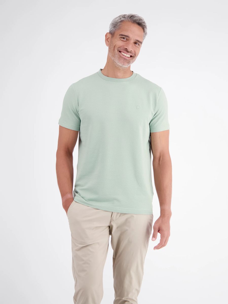 Strukturiertes Seersucker-T-Shirt mit Rundhalsausschnitt