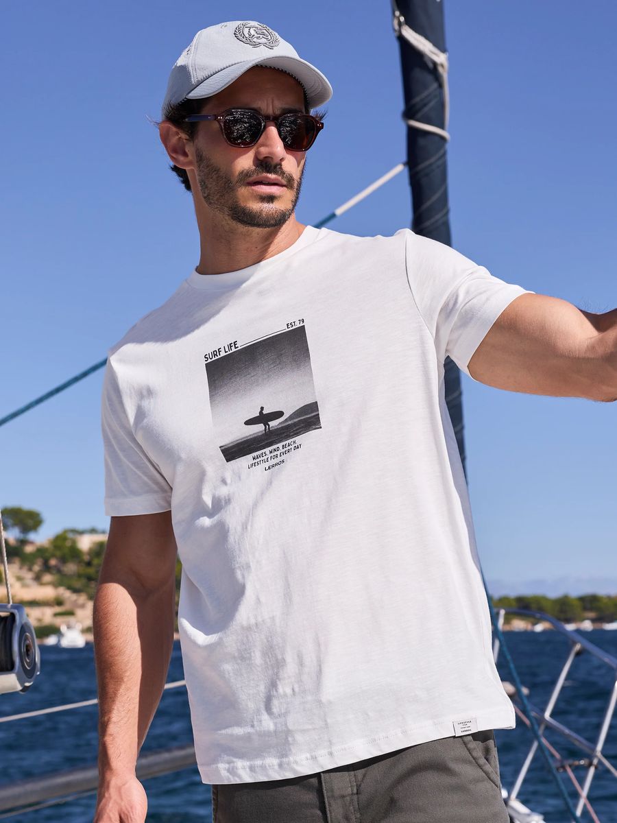 Baumwoll-T-Shirt mit Surfer-Grafikprint