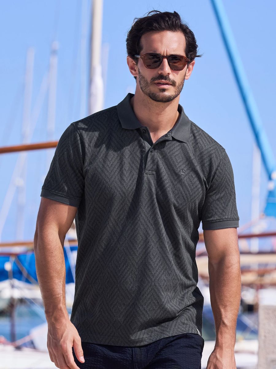 Poloshirt mit Rauten-Jacquard-Muster