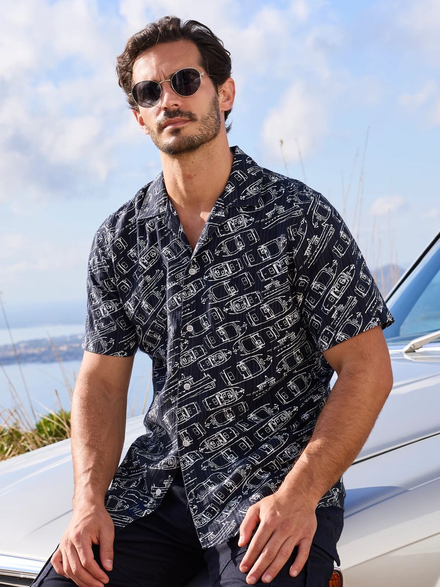 Baumwollhemd mit maritimem Boots-Print