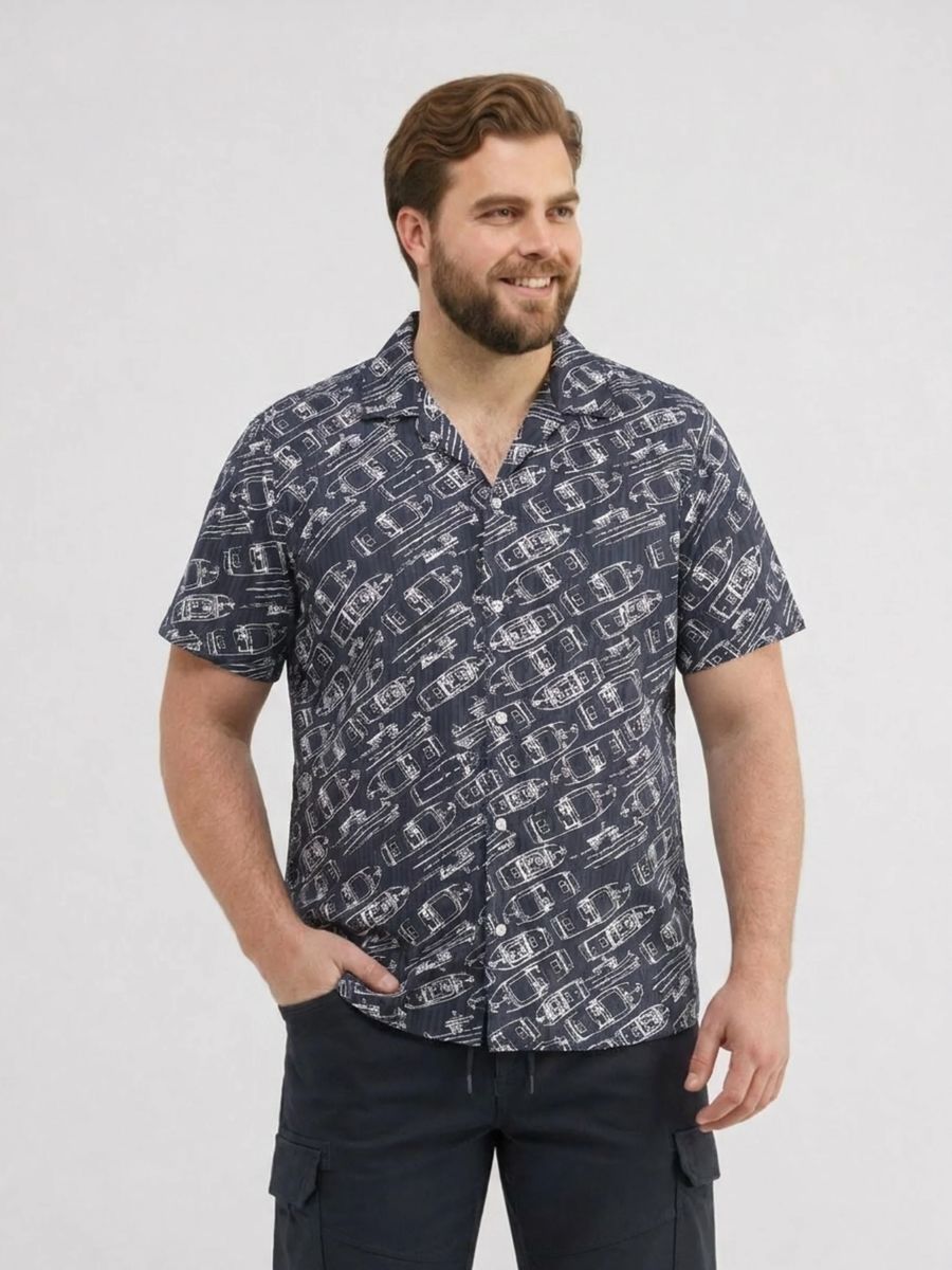 Kurzarmhemd mit maritimem Boot-Print