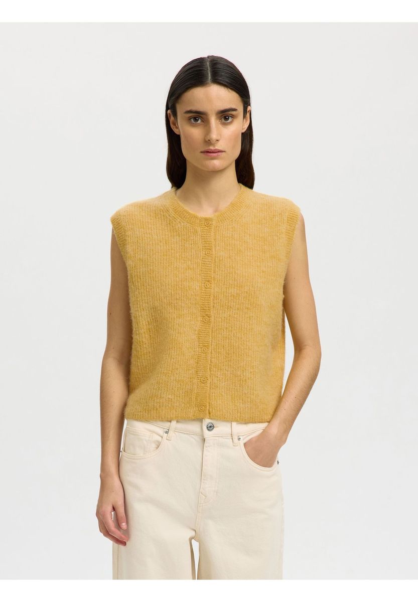 SELECTED FEMME Strickjacke Lulu, Wollanteil, für Damen, gelb, M