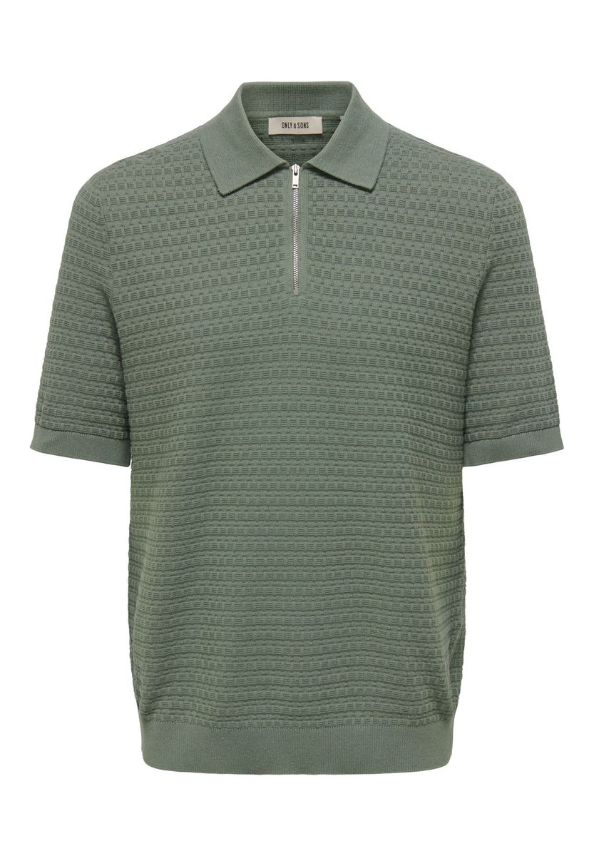 Strukturiertes Strick-Poloshirt mit Reißverschluss