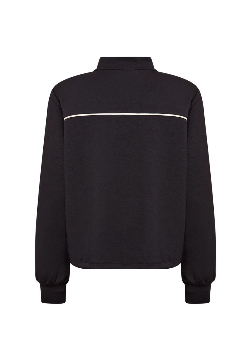 Schwarzer Kurzarmpullover mit halbem Reißverschluss und Streifen