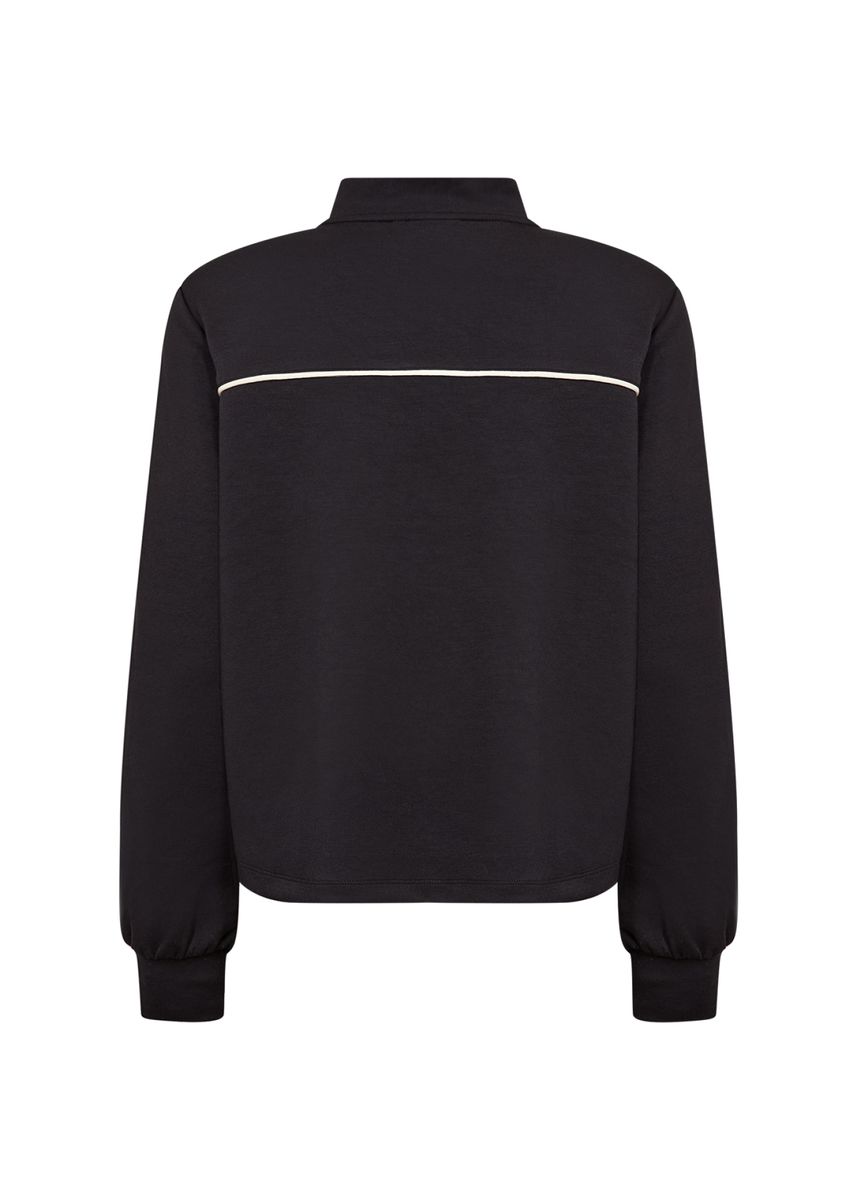 Schwarzer Kurzarmpullover mit halbem Reißverschluss und Streifen