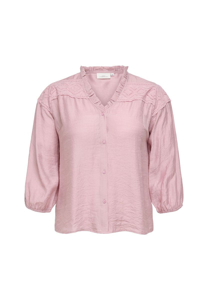 Geknöpfte Rüschenbluse mit Lochstickerei
