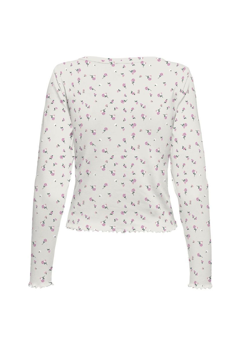 Geripptes Langarmshirt mit Blumenmuster
