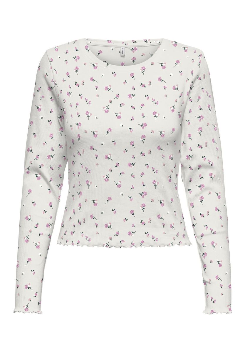 Geripptes Langarmshirt mit Blumenmuster