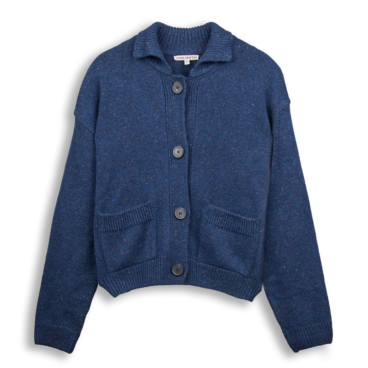 Wollstrickjacke mit Kragen und Tweed-Effekt