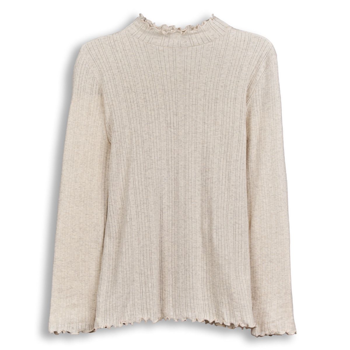 Geripptes Stehkragenshirt mit Ajour-Muster