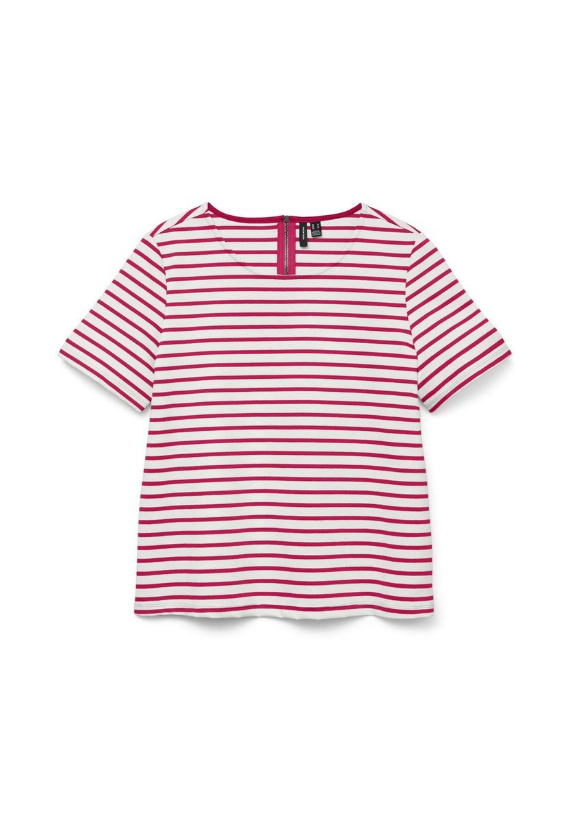 Gestreiftes Kurzarm-T-Shirt mit Reißverschluss