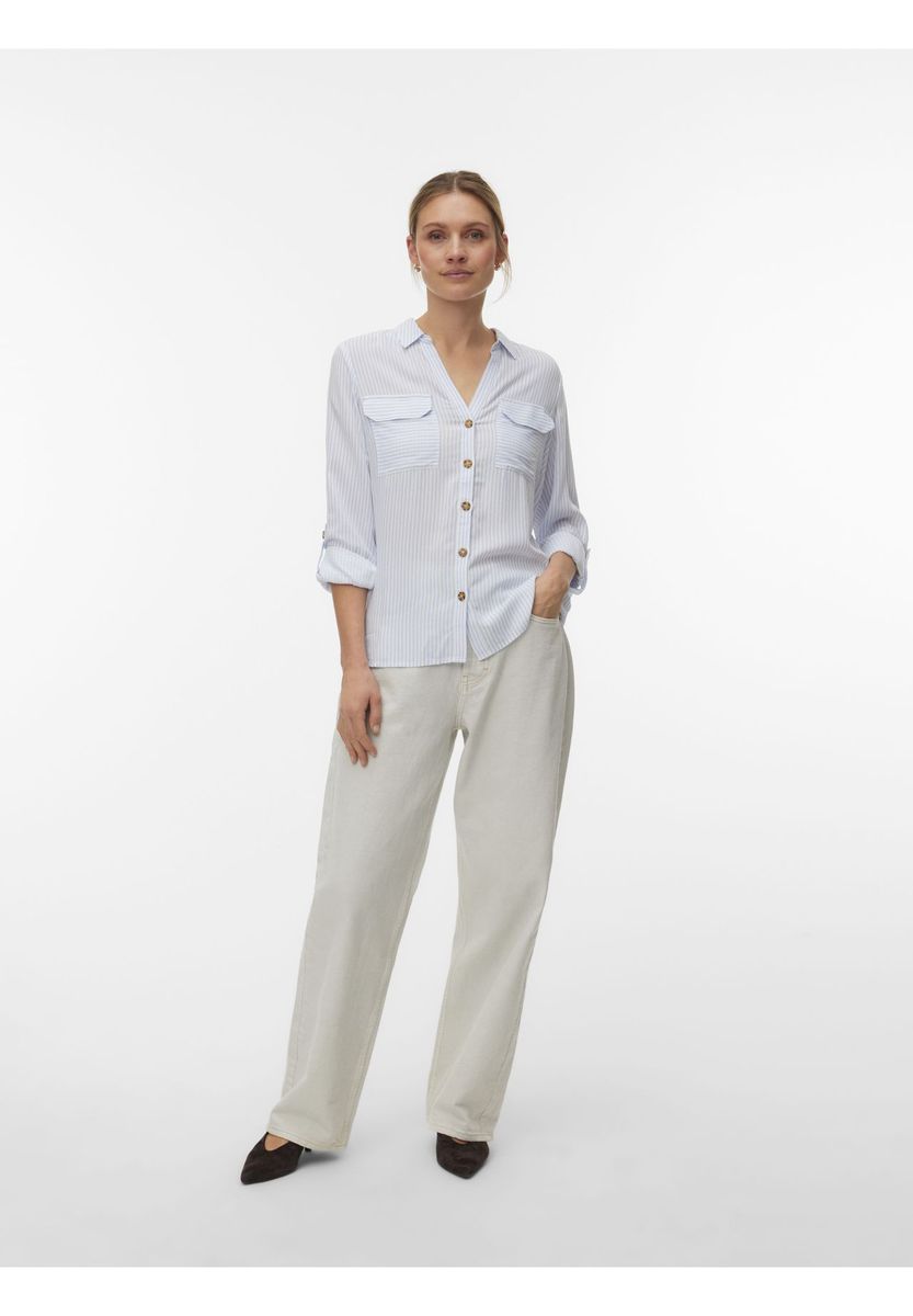 Gestreiftes Langarm-Hemd mit Knopfleiste