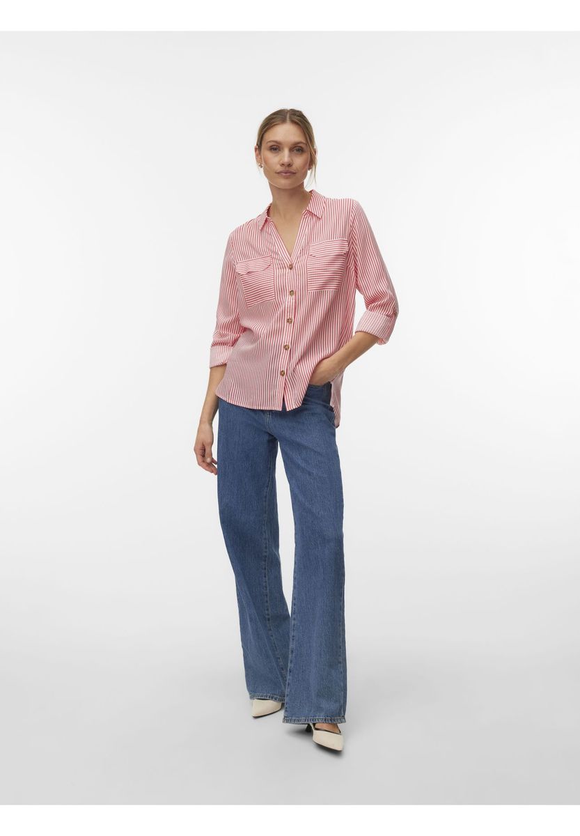 Gestreiftes Hemd mit Knopfleiste und Taschen